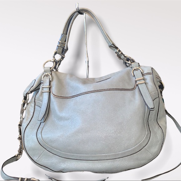 Coach Slate Gray Shimmer Leather Satchel Crossbody Bag - Picture 2 of 15
